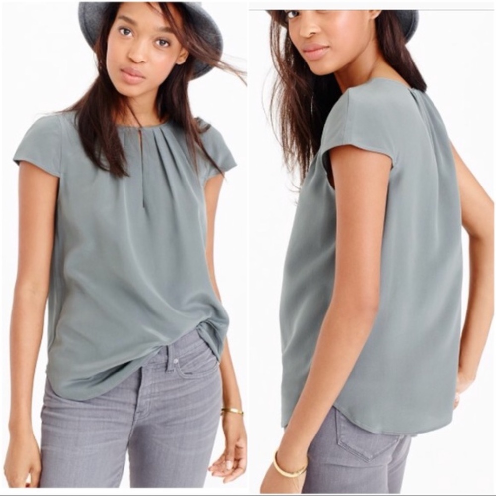 J.Crew Cap-Sleeve Silk Crepe de chine Top - Picture 2 of 2